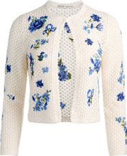 Alice + Olivia Anderson Floral Embroidered Cotton & Wool Cardigan