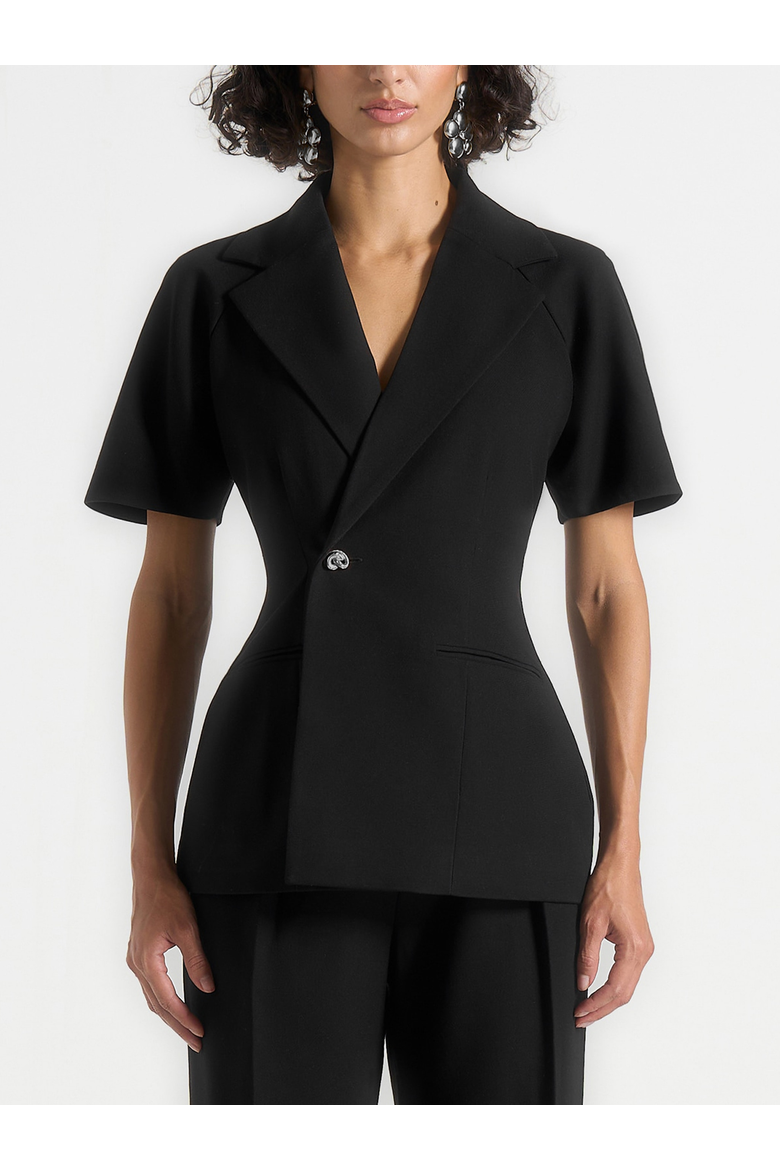 Malika Structured Short Sleeve Blazer, Alternate, color, Black