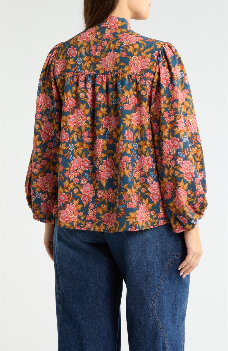 Wit & Wisdom Floral Tie Neck Peasant Top, Alternate, color, Navy/ Vintage Lilac Multi