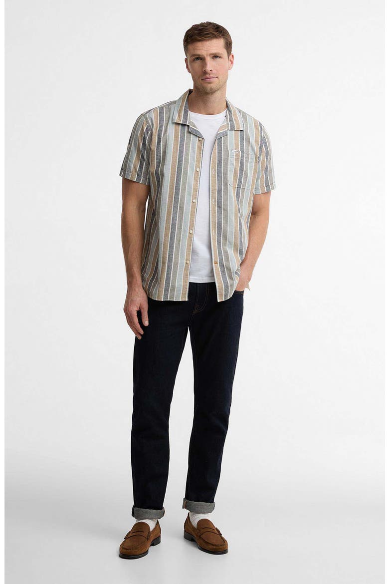 Hayton Stripe Slub Cotton & Linen Camp Shirt, Alternate, color, DUSTY SLATE