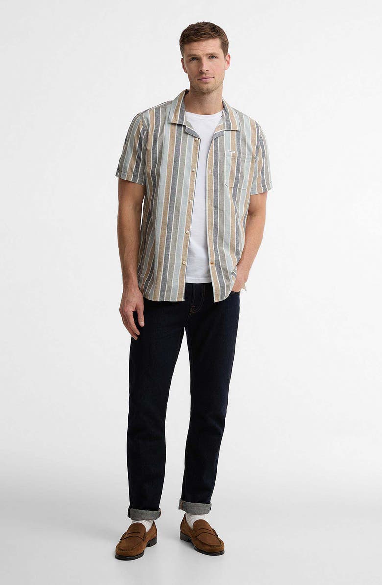 Barbour Hayton Stripe Slub Cotton & Linen Camp Shirt, Alternate, color, Dusty Slate