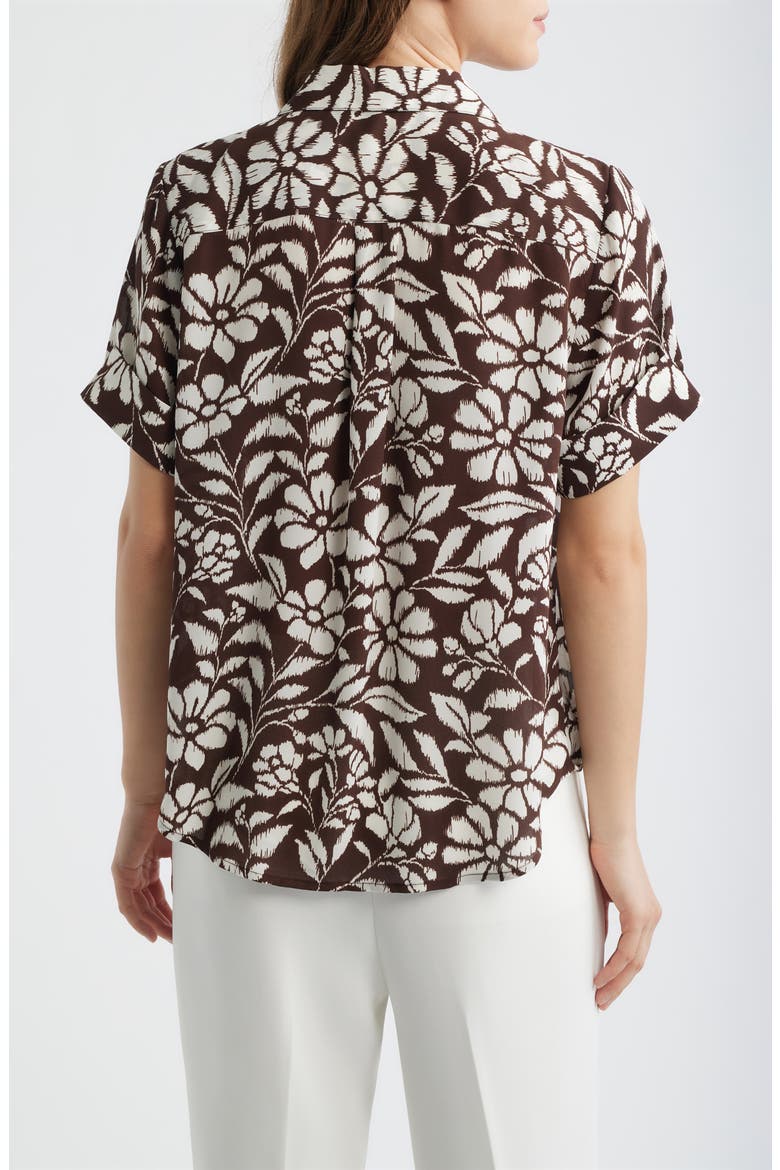 Floral Print Short Sleeve Button-Up Shirt, Alternate, color, DARK CHOCOLATE/ WHITE