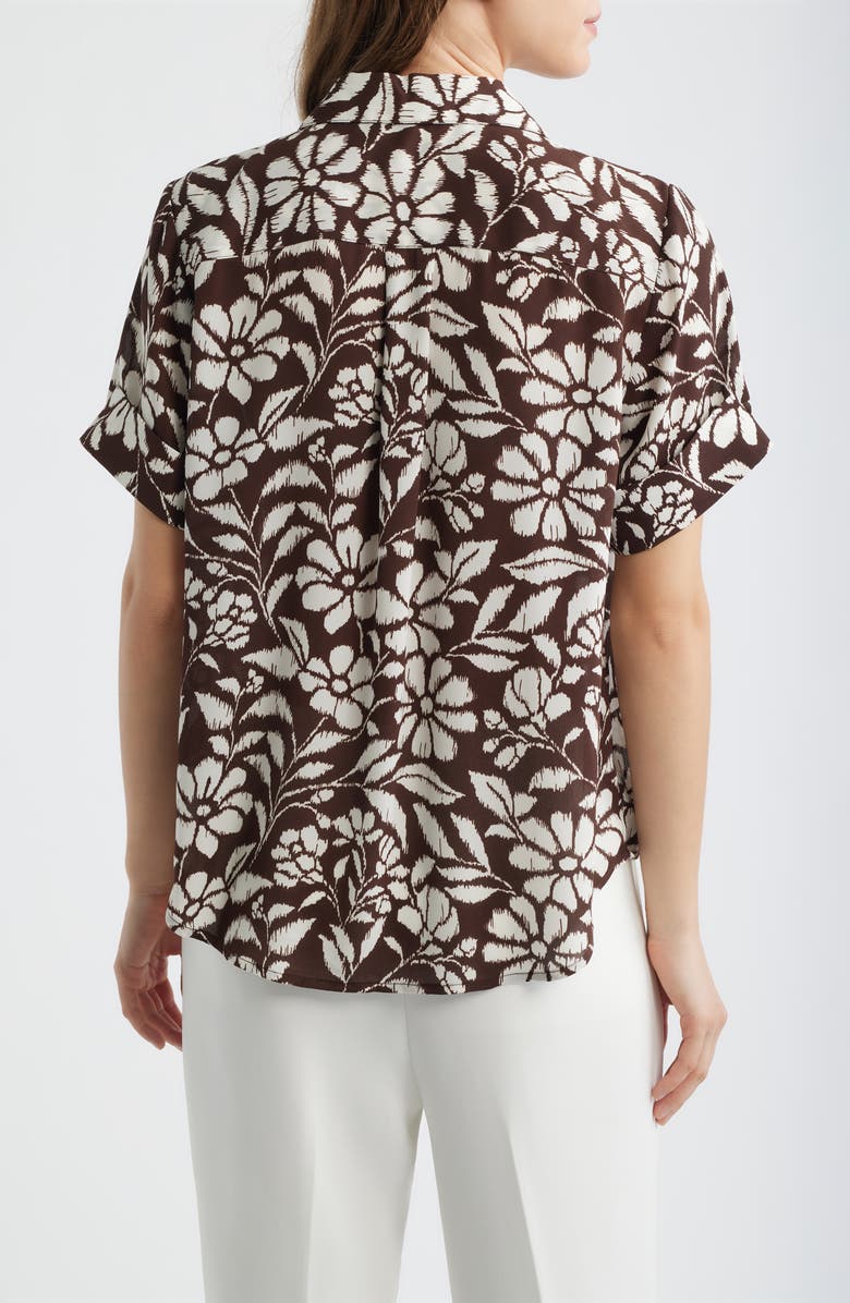 AK ANNE KLEIN Floral Print Short Sleeve Button-Up Shirt, Alternate, color, Dark Chocolate/ White