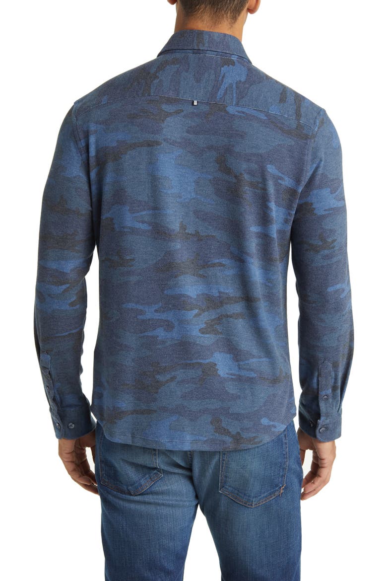 Camo Tech Fleece Button-Up Shirt, Alternate, color, NAVY