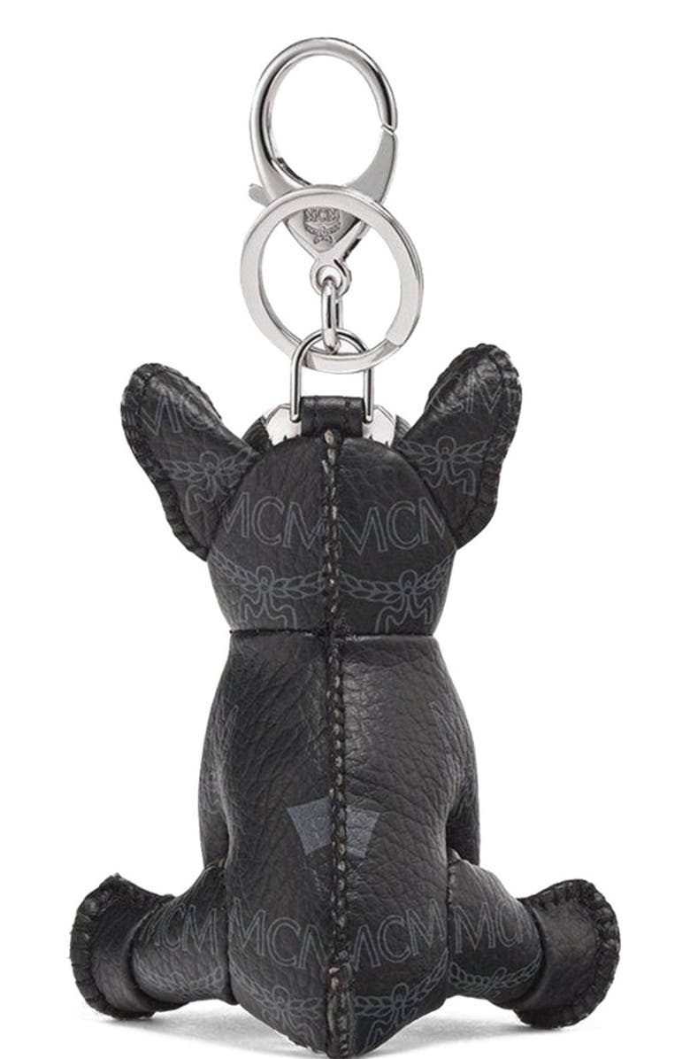 MCM Aren French Bulldog Charm in Visetos, Alternate, color, 
