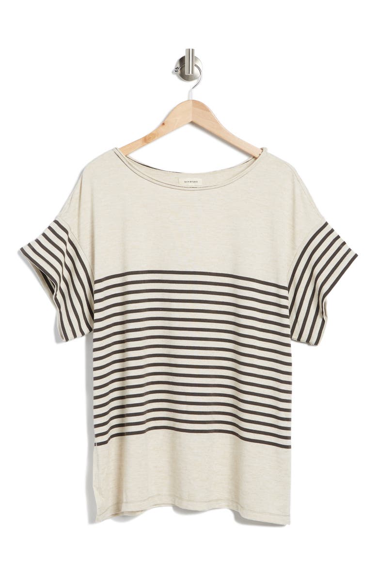Stripe Short Sleeve Top, Alternate, color, ARMY/IVORY