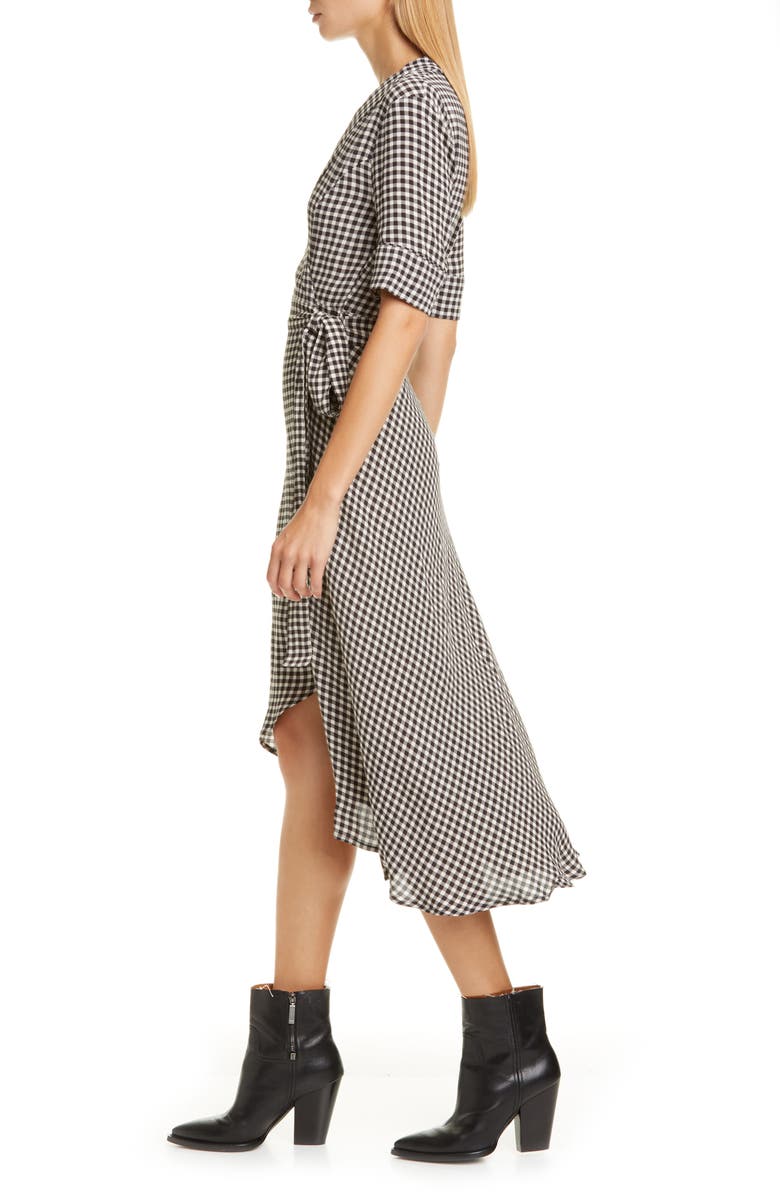 Ganni Gingham Print Midi Wrap Dress, Alternate, color, 