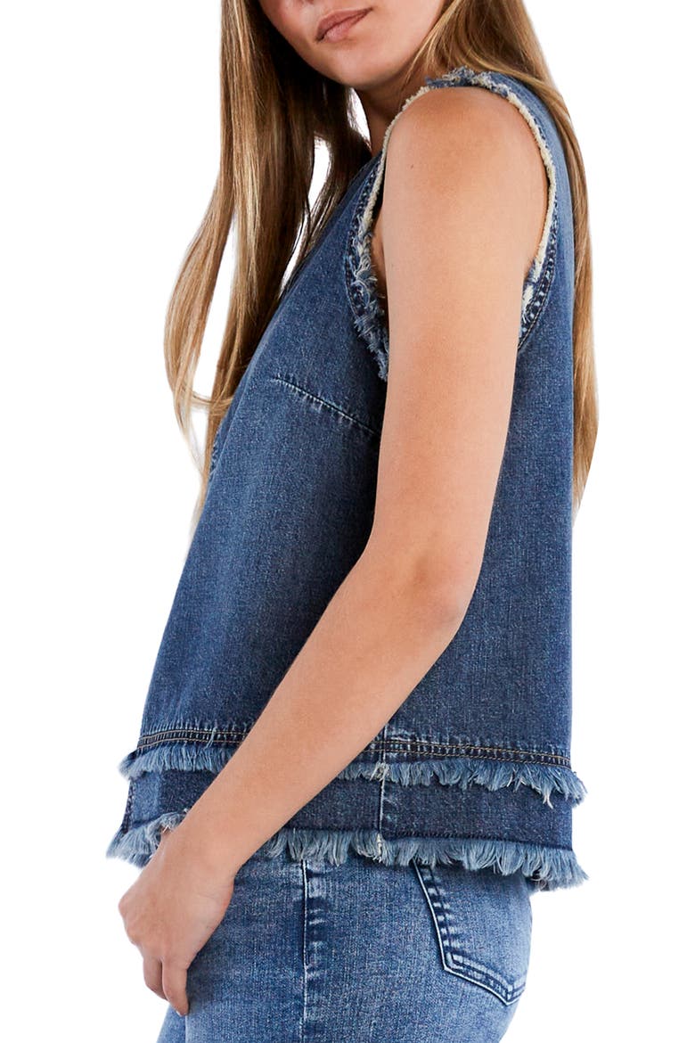Sleeveless Layered Fray Hem Denim Top, Alternate, color, LAYERED BLUE