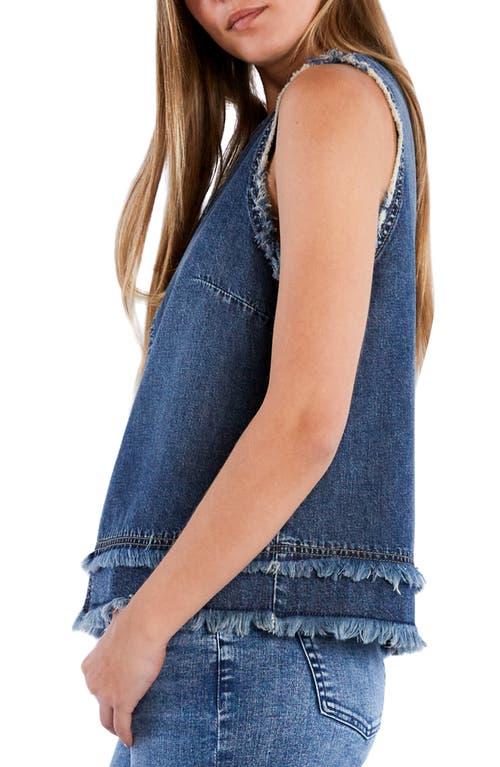 WASH LAB DENIM WASH LAB DENIM SLEEVELESS LAYERED FRAY HEM DENIM TOP