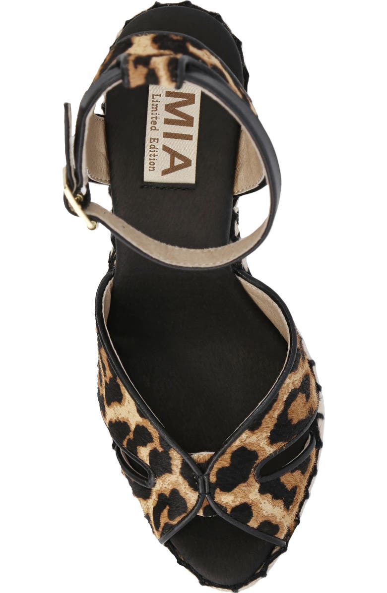 MIA Mallorca Ankle Strap Espadrille Genuine Calf Hair Platform Wedge Sandal, Alternate, color, Leopard Calf Hair