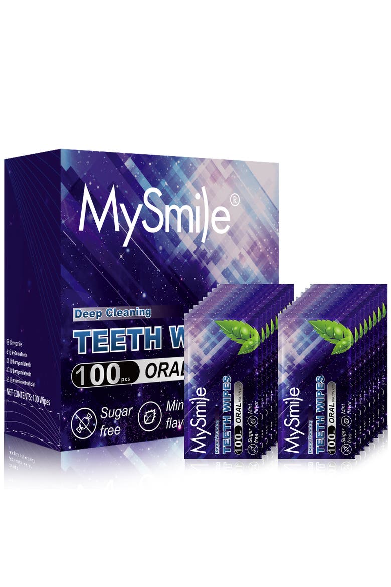Teeth Wipes Disposal Finger Brush Deep Cleaning Teeth Wipes, Mint Flavor, Main, color, Purple
