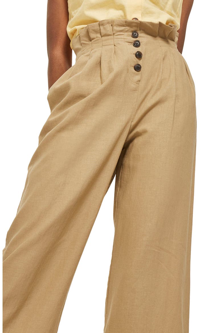 Button Wide Leg Crop Trousers, Alternate, color, STONE