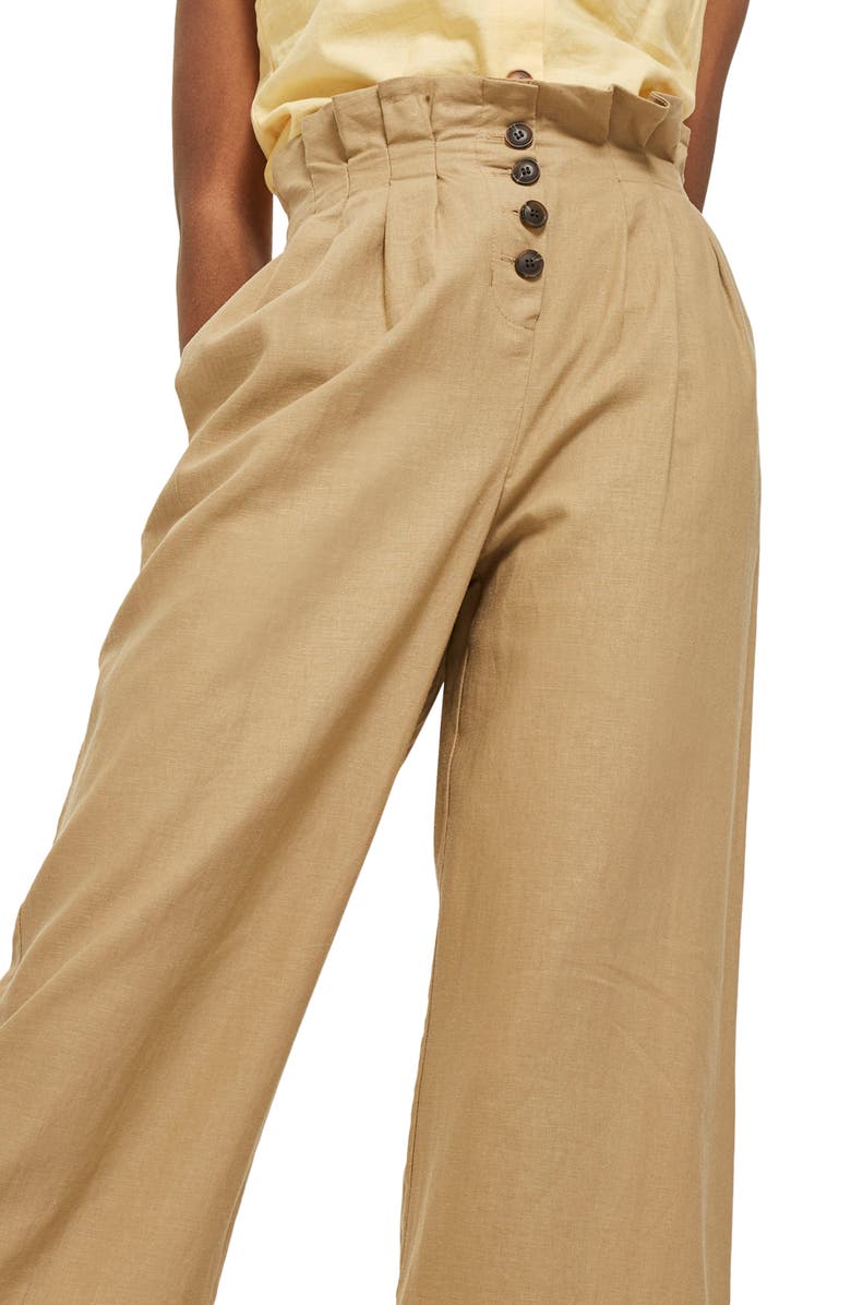 Topshop Button Wide Leg Crop Trousers, Alternate, color, 