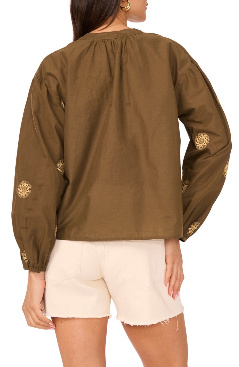 Two by Vince Camuto Embroidered Tassel Tie Neck Top, Alternate, color, Dark Olive