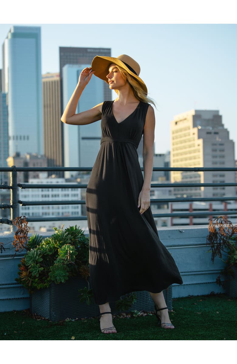 24seven Comfort Apparel V-Neck Sleeveless Maxi Dress with Belt, Alternate, color, Black