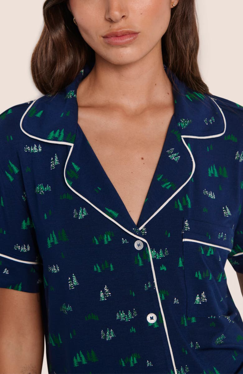 Eberjey Gisele Printed Relaxed Jersey Knit Short Pajamas, Alternate, color, Forest Pine Navy/ Ivory