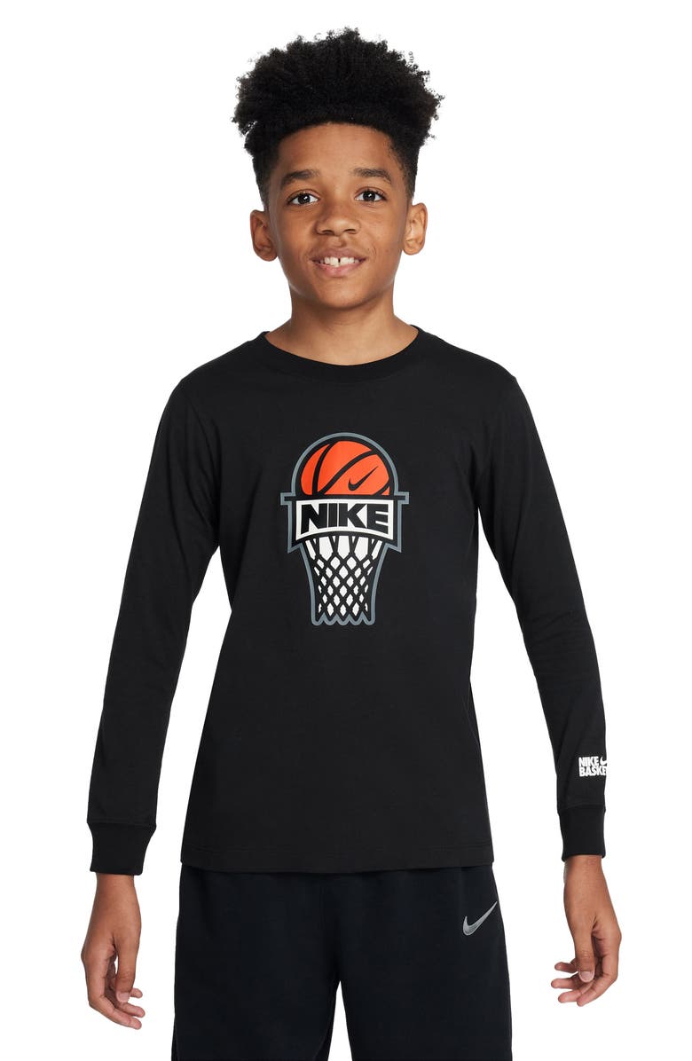 Nike Kids' Sportswear Basketball Long Sleeve Cotton Graphic T-Shirt, Main, color,