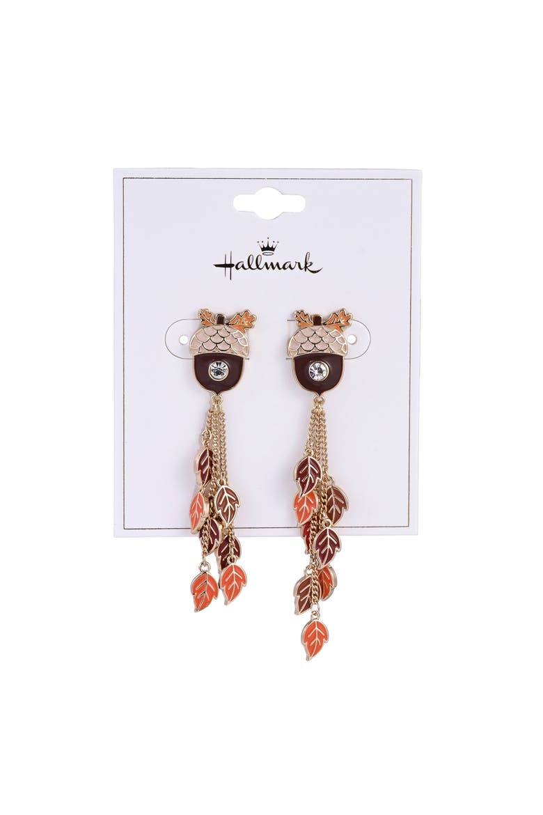 Acorn & Leaf Linear Earrings, Alternate, color, Orange