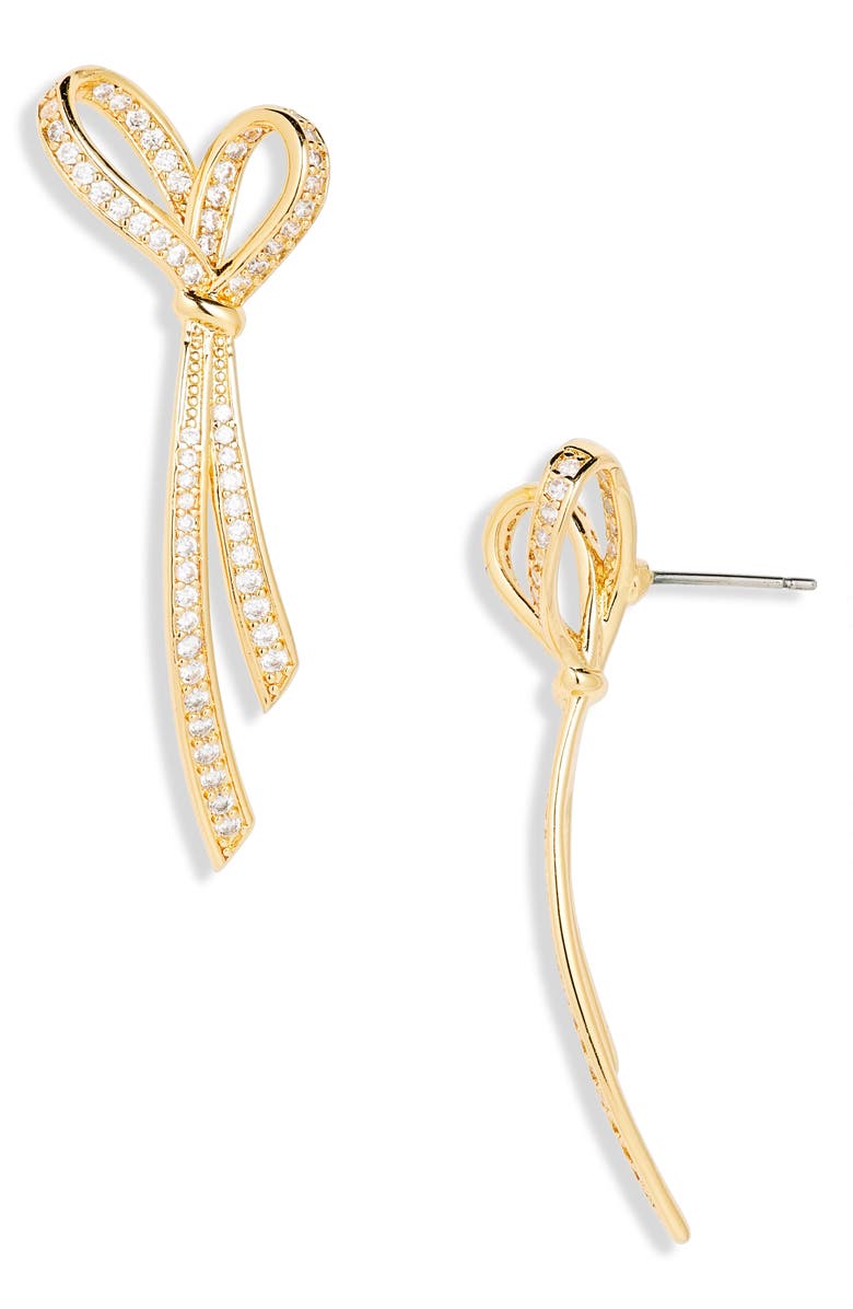 KATE SPADE SATURDAY pavé bow drop earrings, Main, color, 