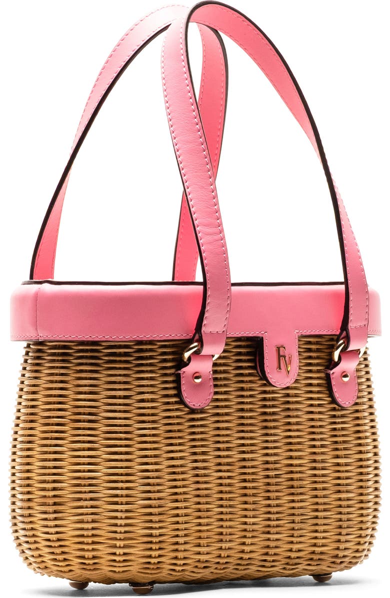 Frances Valentine Willow Woven Wicker & Leather Top Handle Bag, Alternate, color, Pink