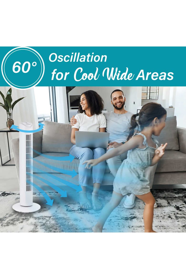 32 Inch 3 Speed Oscillating Portable Tower Fan in White, Alternate, color, White