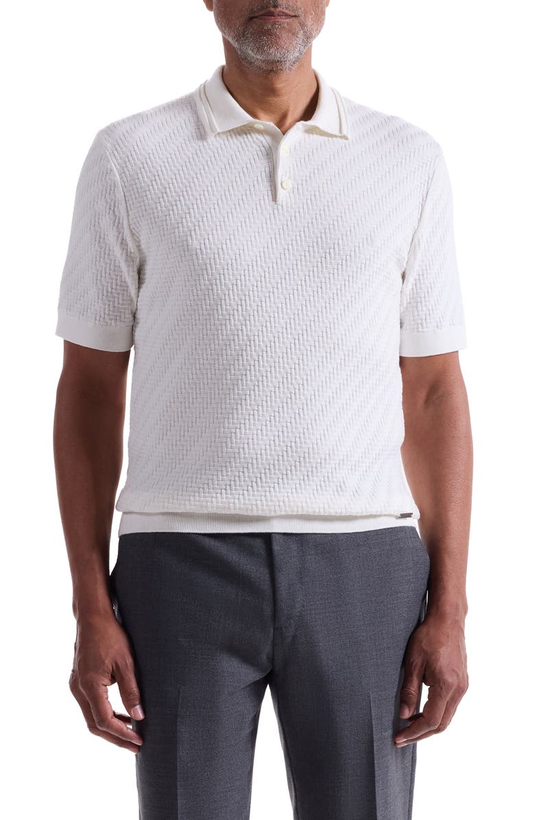 Bugatchi Basket Stitch Cotton Blend Polo Sweater, Main, color, Chalk