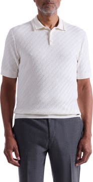 Bugatchi Basket Stitch Cotton Blend Polo Sweater