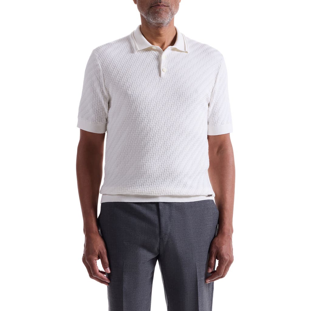 Bugatchi Basket Stitch Cotton Blend Polo Sweater