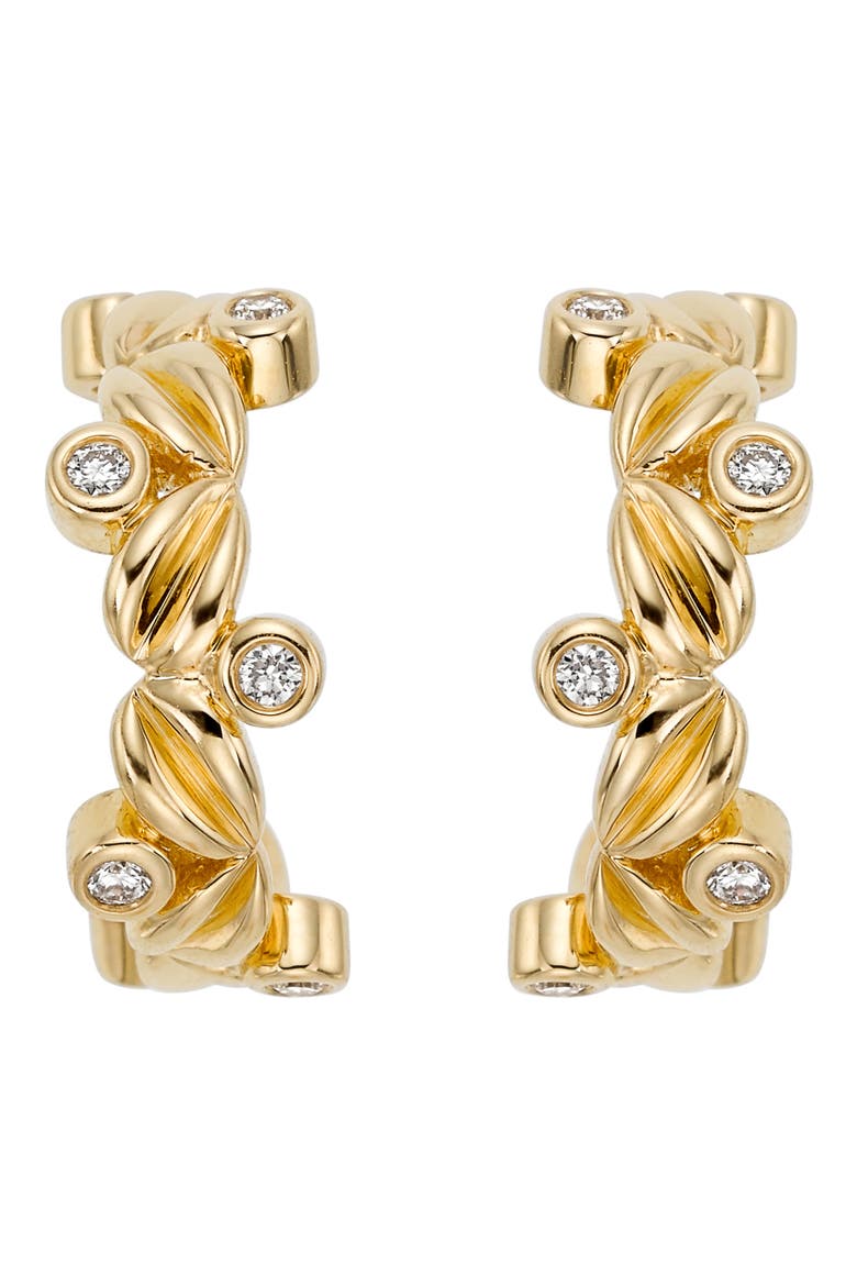 Olive Branch Diamond Hoop Earrings, Main, color, YELLOW GOLD