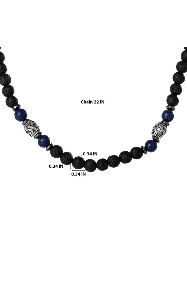Men's Lava Rock & Lapis Beaded Necklace, Silver-Tone Barrel Accents, 22", Alternate, color, Black