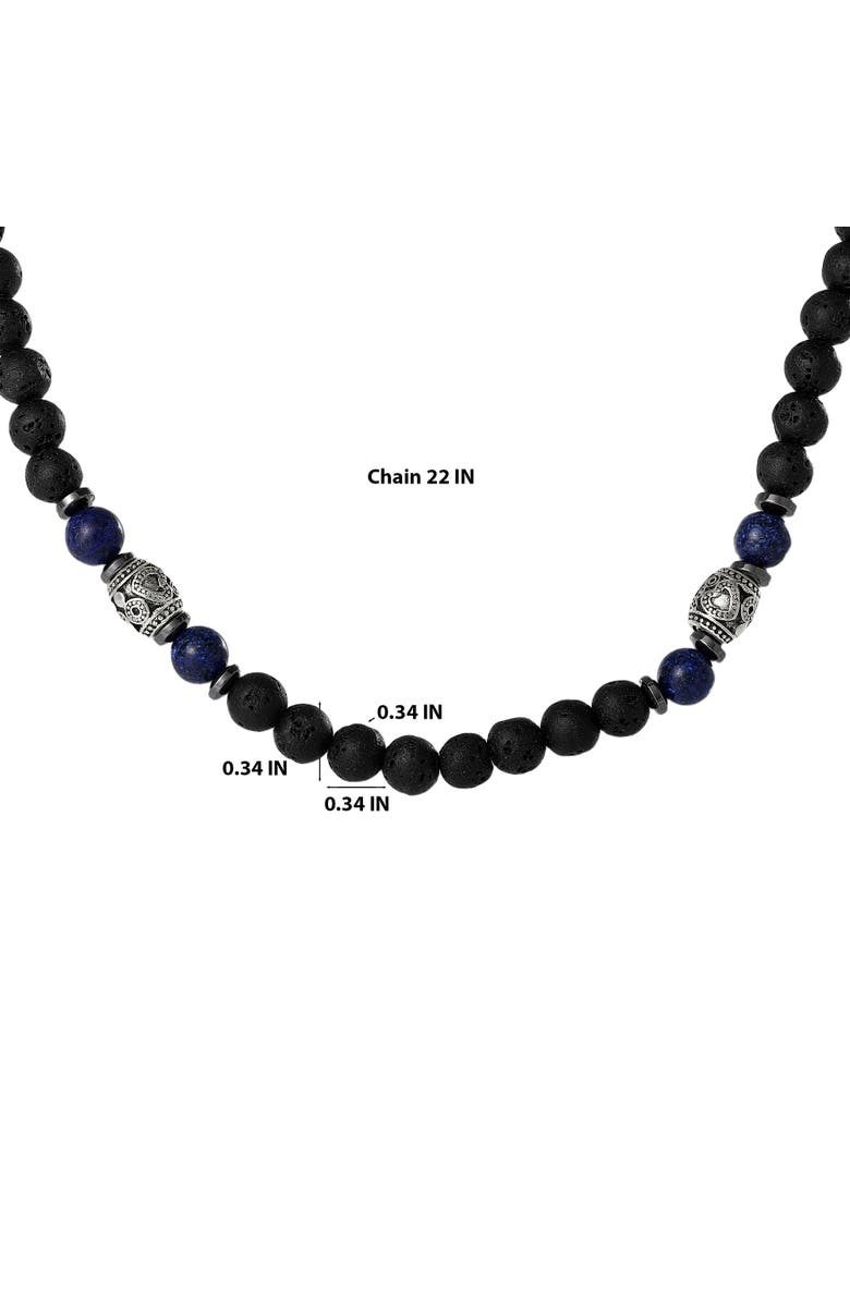Lucky Brand Men's Lava Rock & Lapis Beaded Necklace, Silver-Tone Barrel Accents, 22", Alternate, color, Black