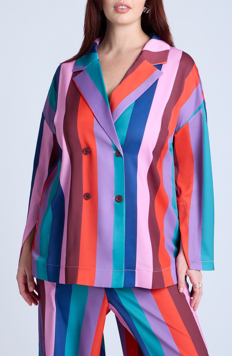 ELOQUII Stripe Double Breasted Blazer, Main, color, 