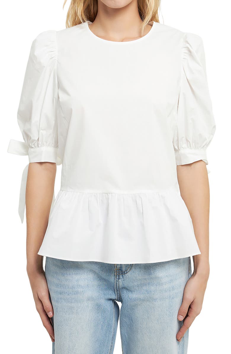 English Factory Bow Tie Peplum Top, Alternate, color, 