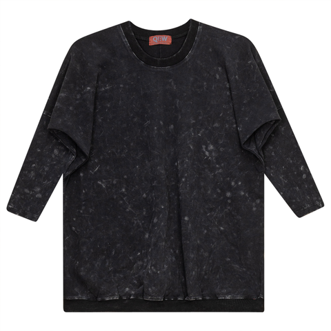 Denim Wash Ribbed Band 3/4 Sleeve Top