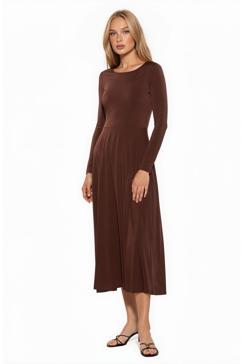 Harlow Long Sleeve Fit & Flare Midi Dress, Alternate, color, BROWN