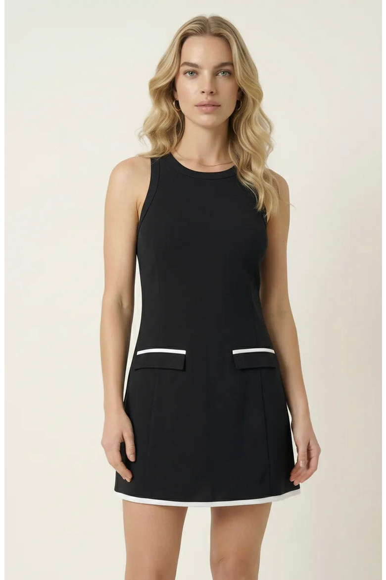 Sleeveless Contrast Trim Mini Dress, Alternate, color, Black
