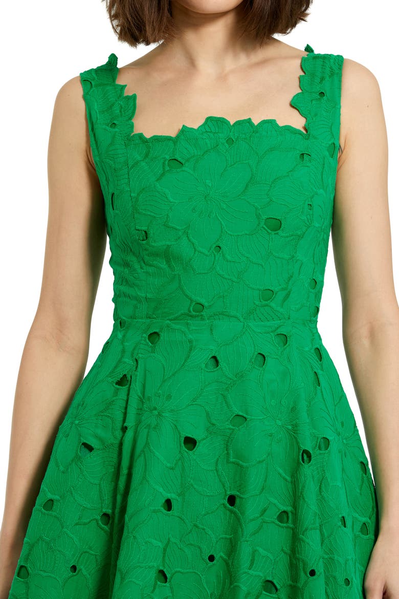 Embroidered Floral A Line Sleeveless Midi Dress, Alternate, color, Spring Green