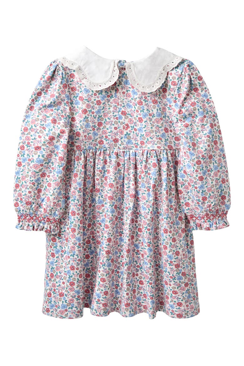 Peter Pan Collar Floral Print Smocked Cotton Dress, Alternate, color, PINK