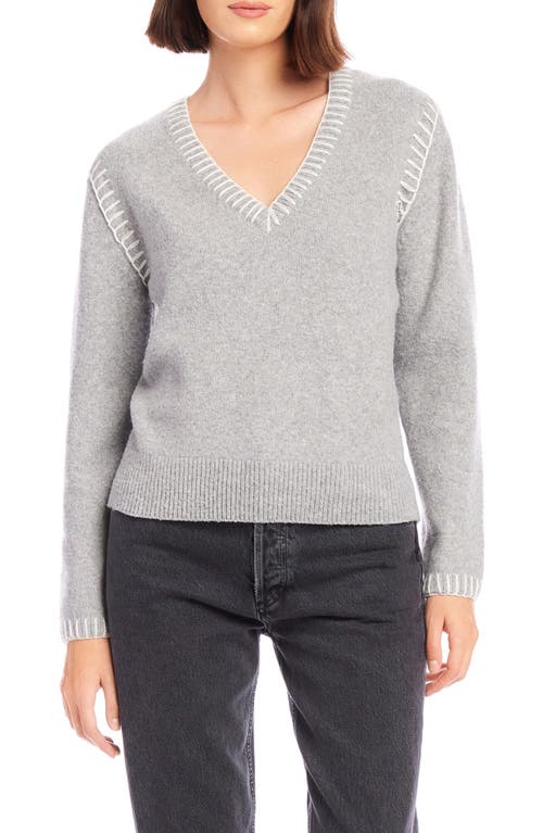 Fifteen Twenty Ali Stitch V-neck Sweater In Gray In Gray