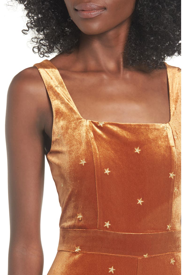 Star Velvet Jumpsuit, Alternate, color, RUST