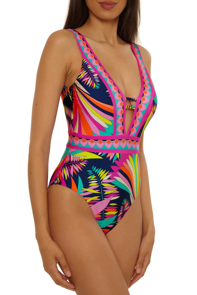 Paralia Plunge One-Piece Swimsuit, Alternate, color, BLACK MULTI