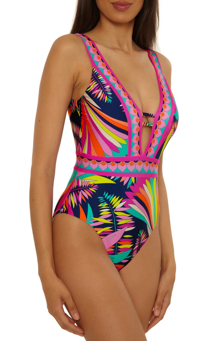 Trina Turk Paralia Plunge One-Piece Swimsuit, Alternate, color, Black Multi