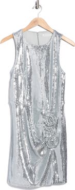 Avec Les Filles Rosette Sleeveless Sequin Sheath Dress