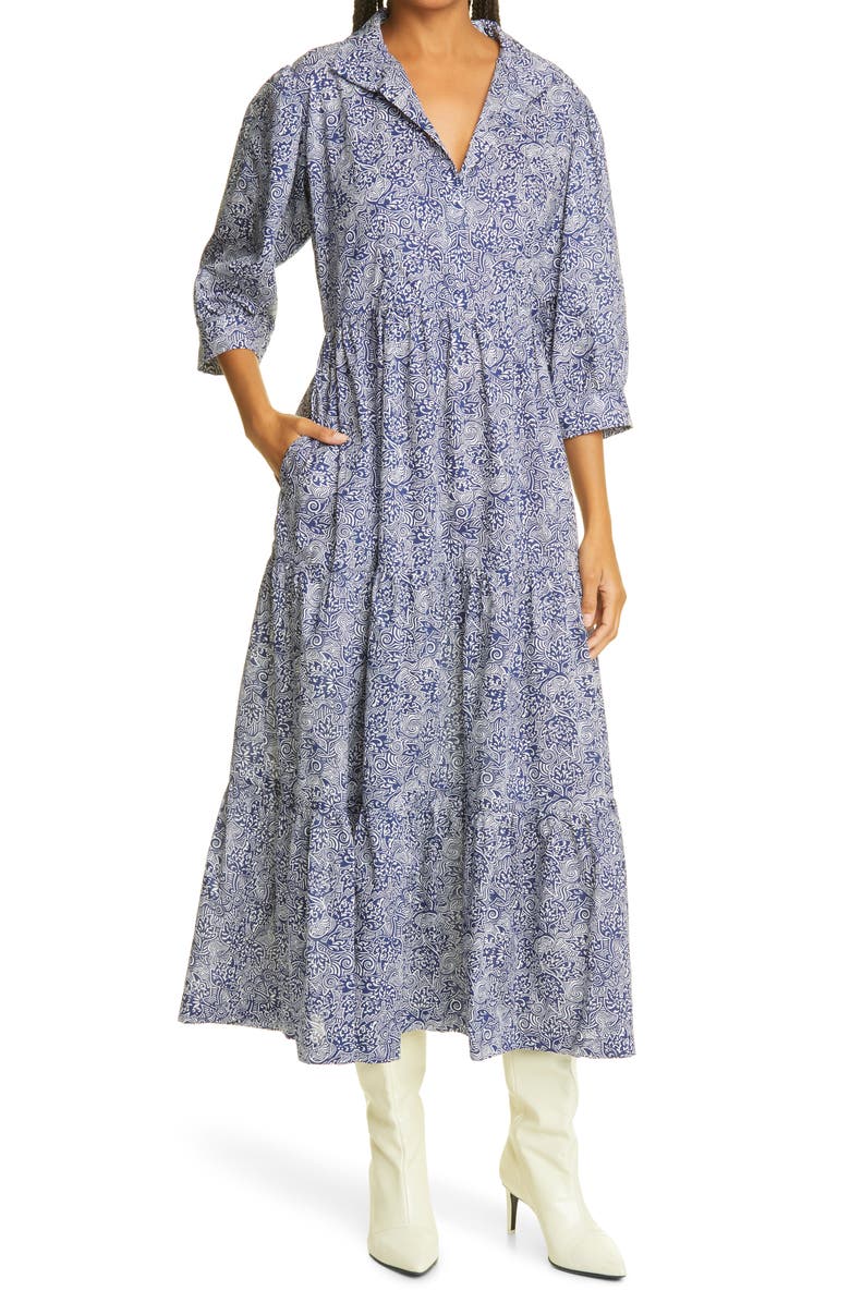 The Oula Company Liberty Fabrics Tana Lawn Edwin Print Tiered Midi Dress, Alternate, color,