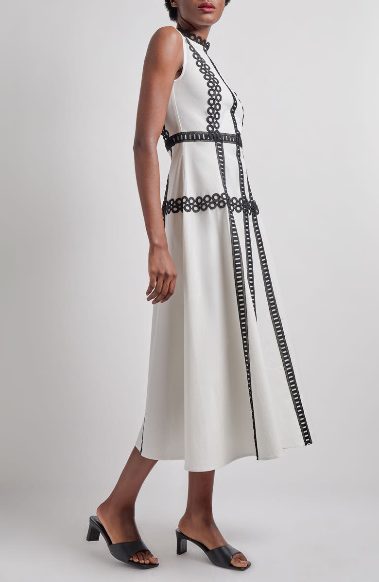 Misook Eyelet Trim Sleeveless Cotton Dress, Alternate, color, White/ Black