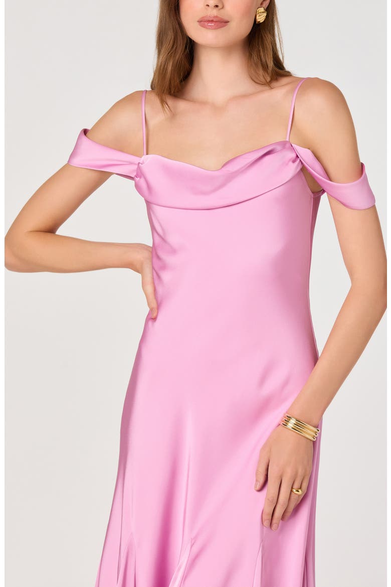 Araxie Cold Shoulder Satin Midi Dress, Alternate, color, PINK