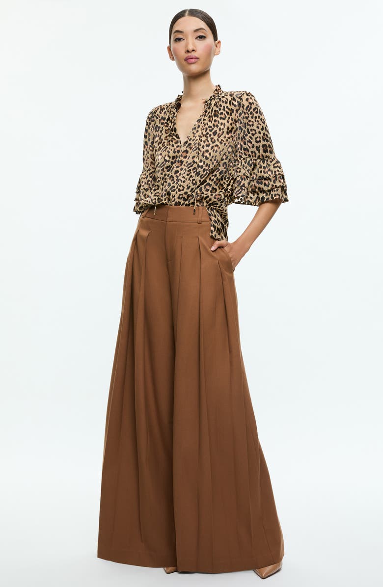 Alice + Olivia Willa Leopard Print Tiered Sleeve Top, Alternate, color, 