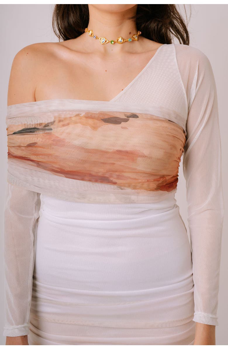 San Malo Bajareque One-Shoulder Mesh Dress, Alternate, color, White