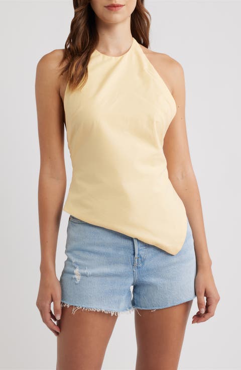 Ilyana Asymmetric Cotton & Linen Halter Top