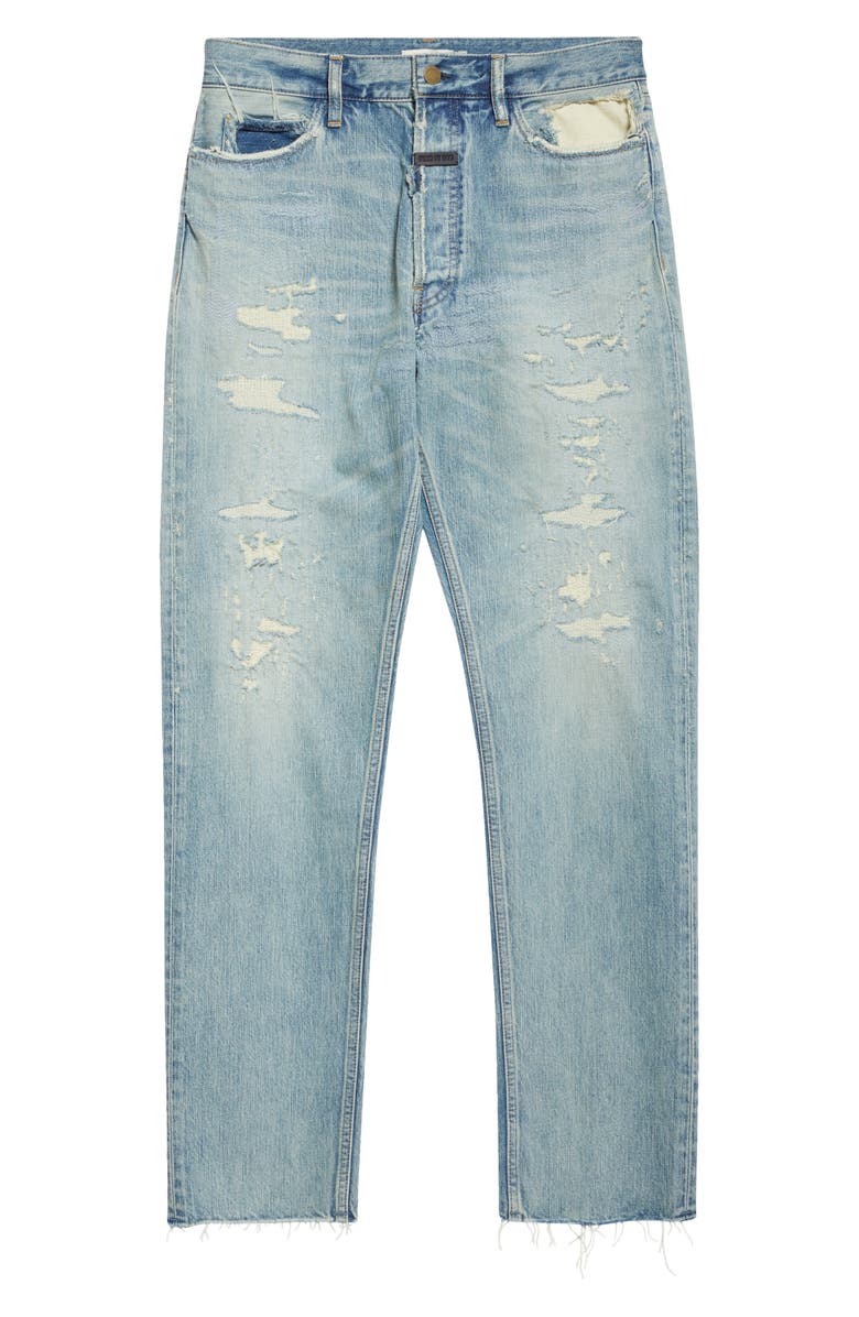 Fear of God Rip & Repair Straight Leg Jeans, Alternate, color, Repaired Indigo 2